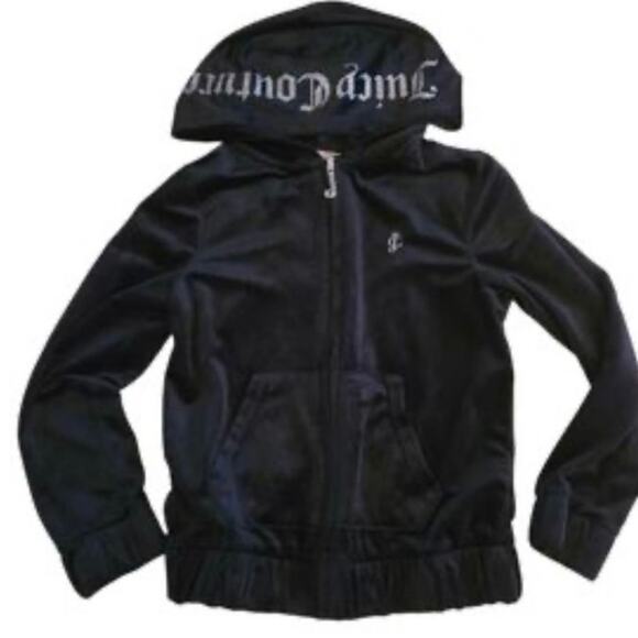 Juicy Couture Girls' Plush Velour zipper Hoodie Sweatshirt Black/studs Sz M 8-10